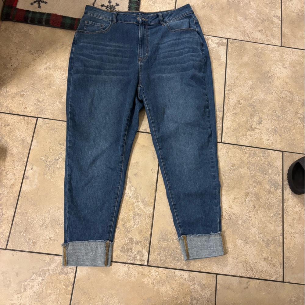 Women’s Blue Cuffed Jeans - Classic Stretch Denim fleece brushed 2x
